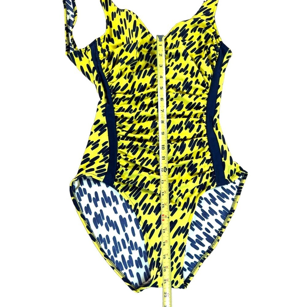 Vintage Catalina One Piece Swimsuit Sz 12 Yellow Black Abstract Ruched Made USA - Picture 9 of 10